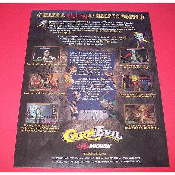 Carn Evil Arcade FLYER Original Video Game Art Killer Clown Horror It Carnival - Picture 4 of 4